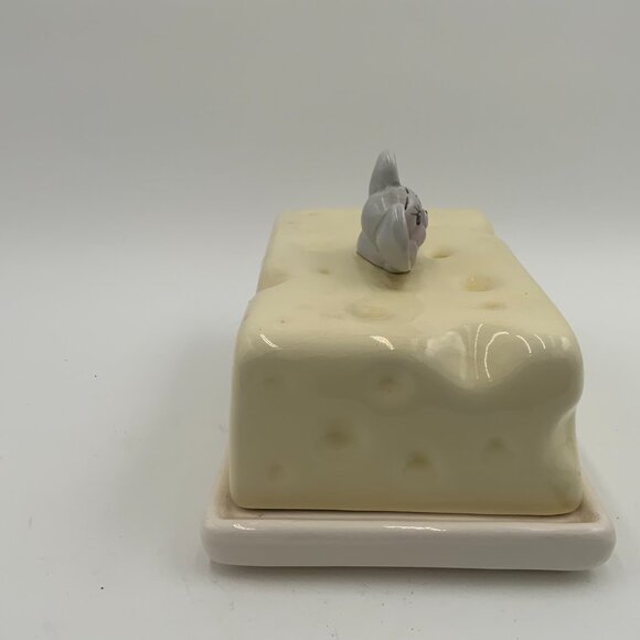 Vintage Swiss Cheese Keeper Lid & Tray Kitschy Gray Mouse on Top Cheese Japan - Picture 11 of 12